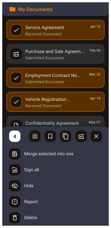 Core Mobile Hub multi-selection additional options