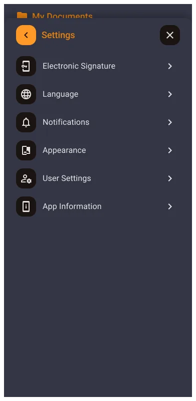 Core Mobile Hub settings screen