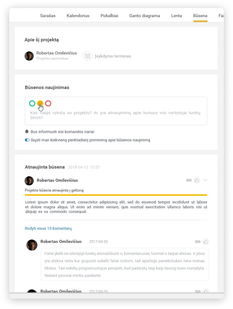 Deka Pro status communication interactions embedded in task details